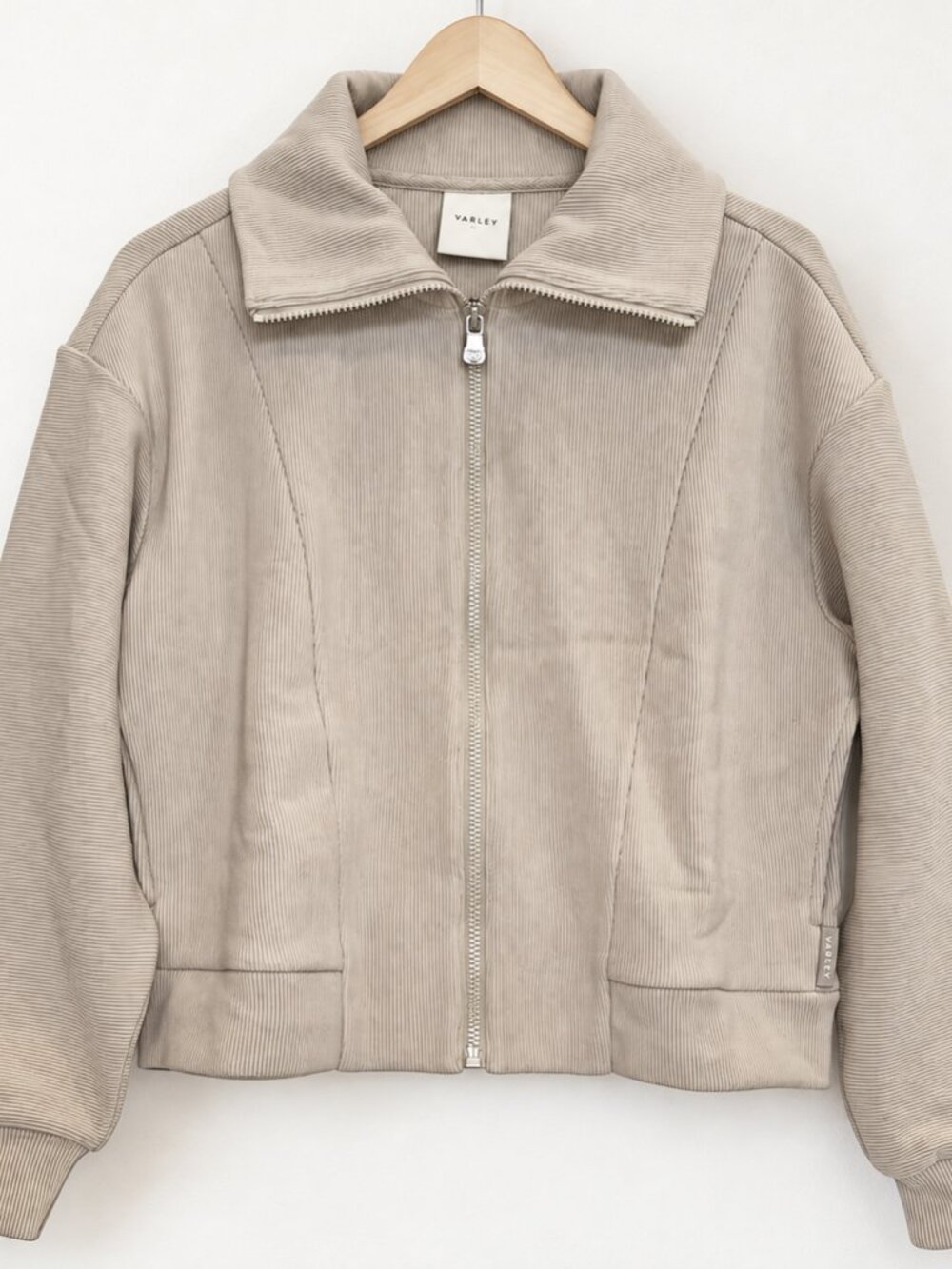 Varley Beige Modello Ottoman Ribbed Knit Full Zip Jacket